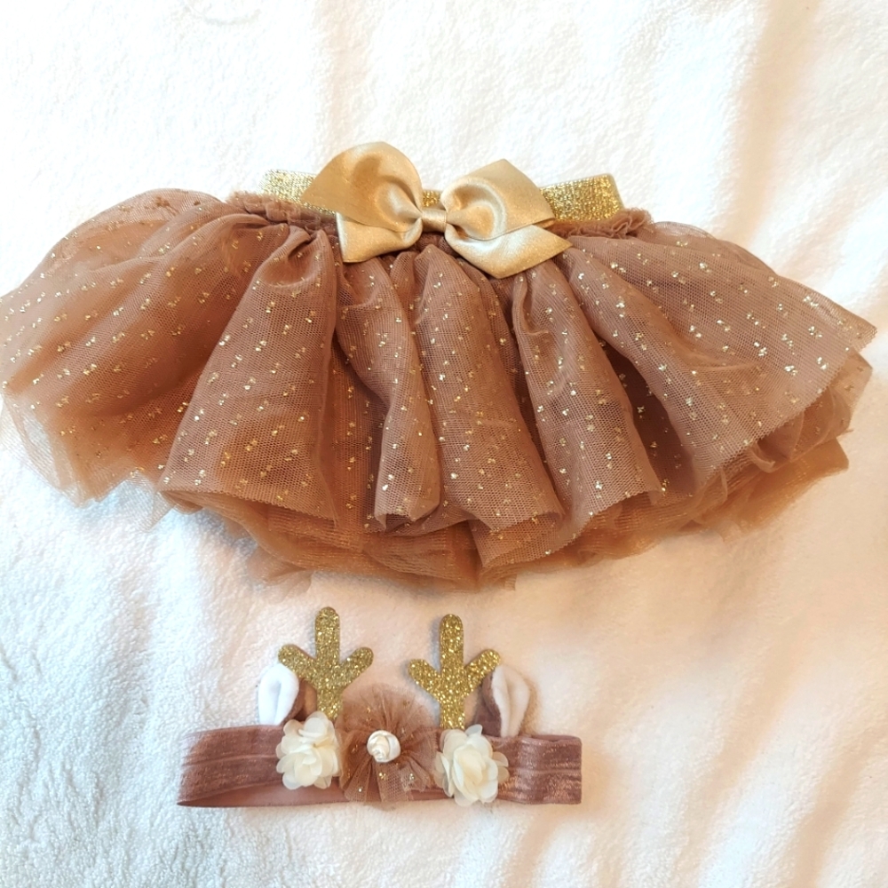 Elly & Emmy Tutu headband elastic waist brown gold full skirt Size-0-3 months